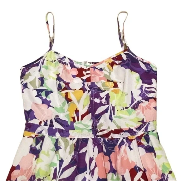 J Crew Dress Women's 0 White Pink Purple Spaghetti Strap Floral Mini Bright Fun - Picture 4 of 9